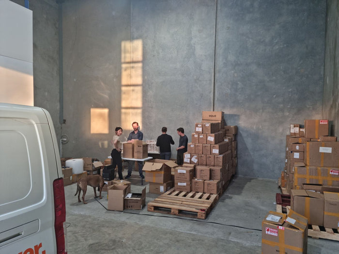 Move-in day at Hallam, friends unloading boxes, 4 February 2022